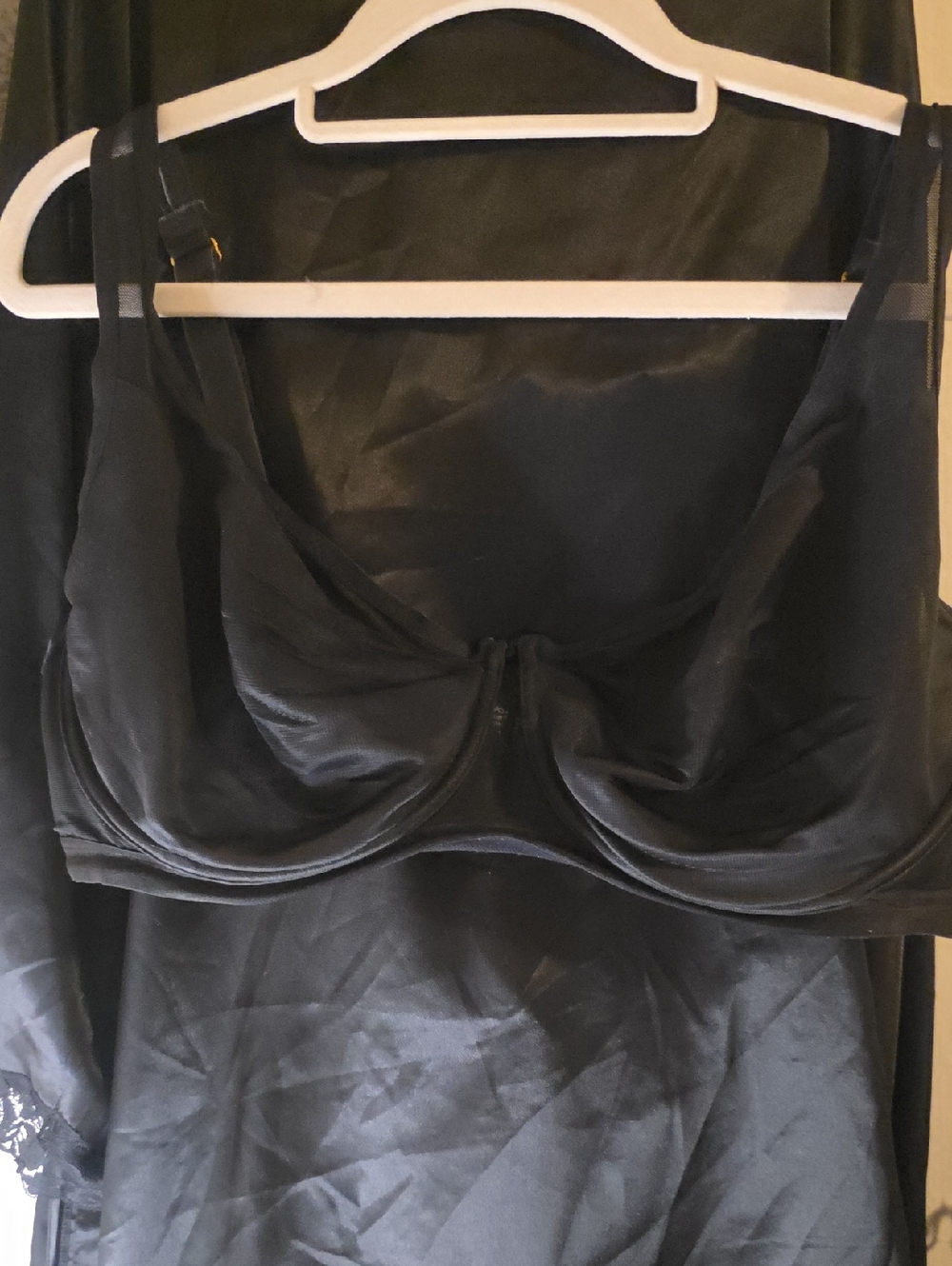 Black Satin Sheer Underwire Bra